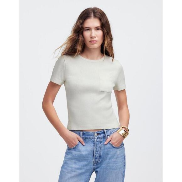 NWT Madewell Garment-Dyed Ribbed Crewneck Pocket Tee - MSRP $50 - XS - Picture 1 of 3